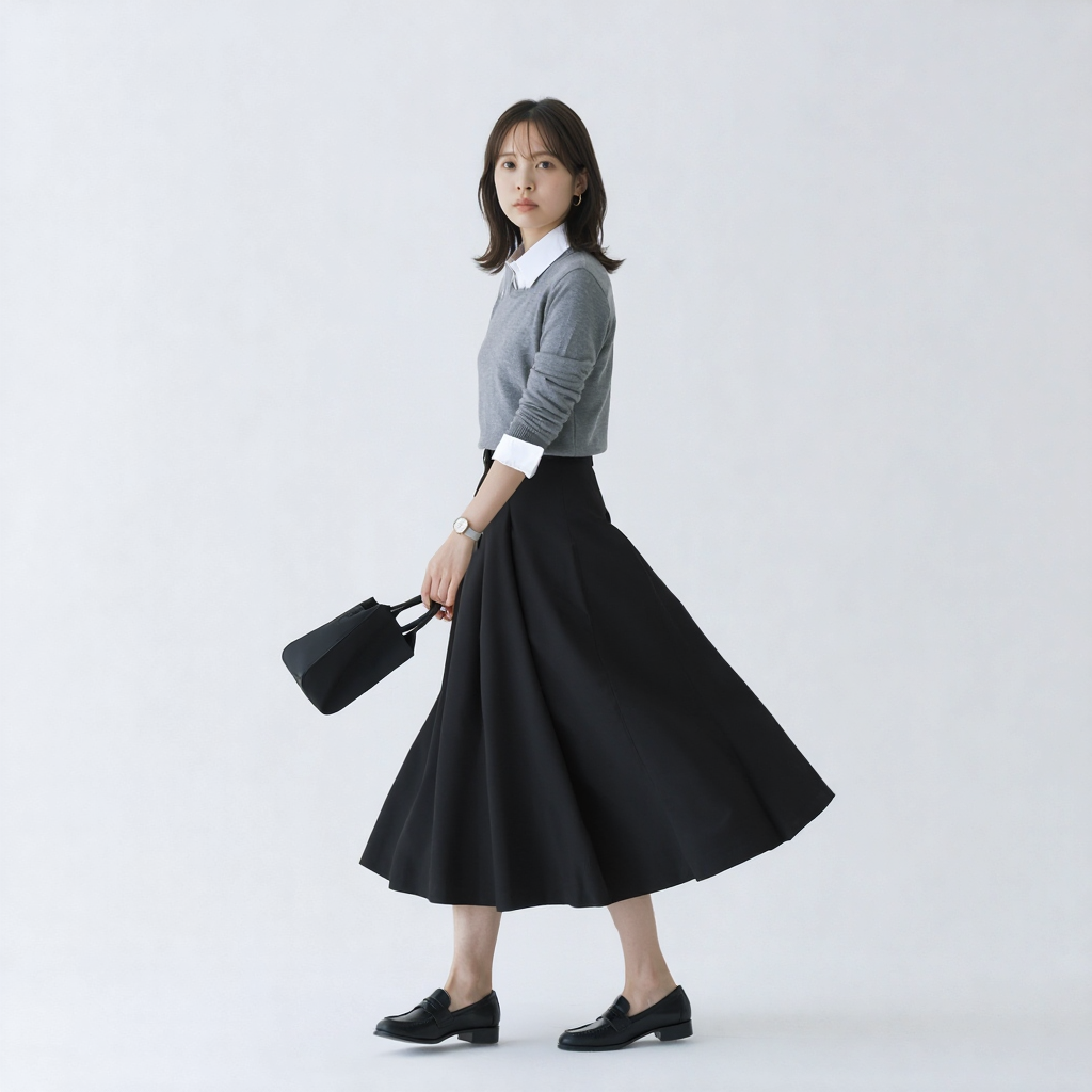 リラックス感 Aライン 切り替え ドレープ スカート