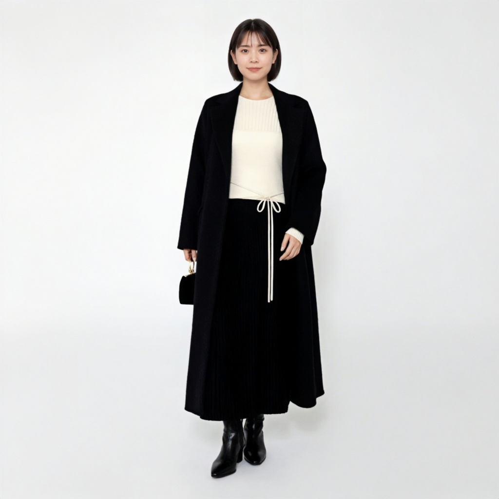 細見え フィット感 リブ ニットセットアップ