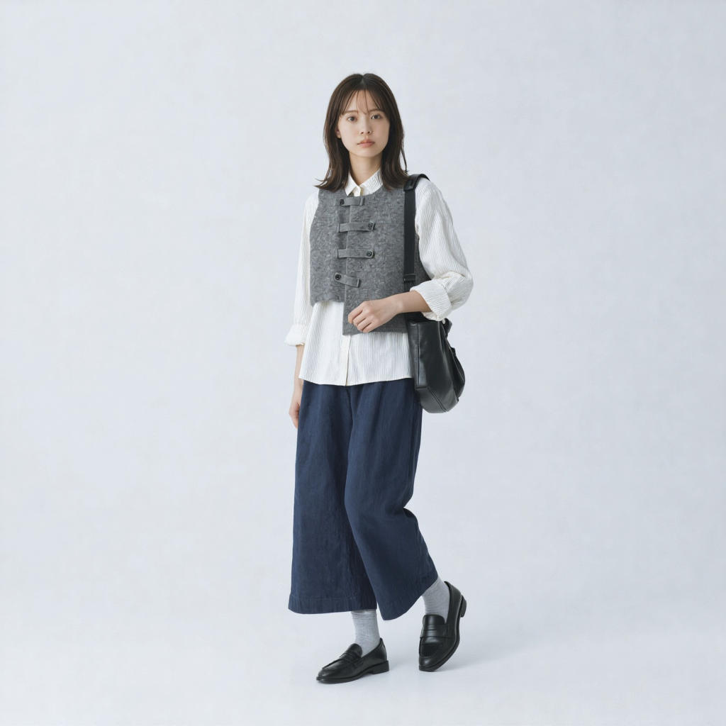 レトロ フィットシルエット フロントボタン ニットベスト