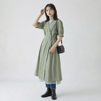 細見え Aライン 切り替え ドレープ ワンピース　