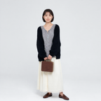 レトロ小格子 ゆったりリボンブラウス