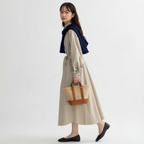 リラックス感 ロング丈 前ボタン ドレープ ワンピース