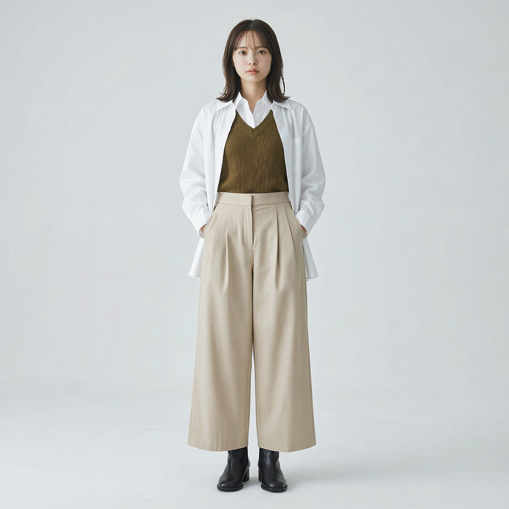 ハイウエスト ワイドスラックス