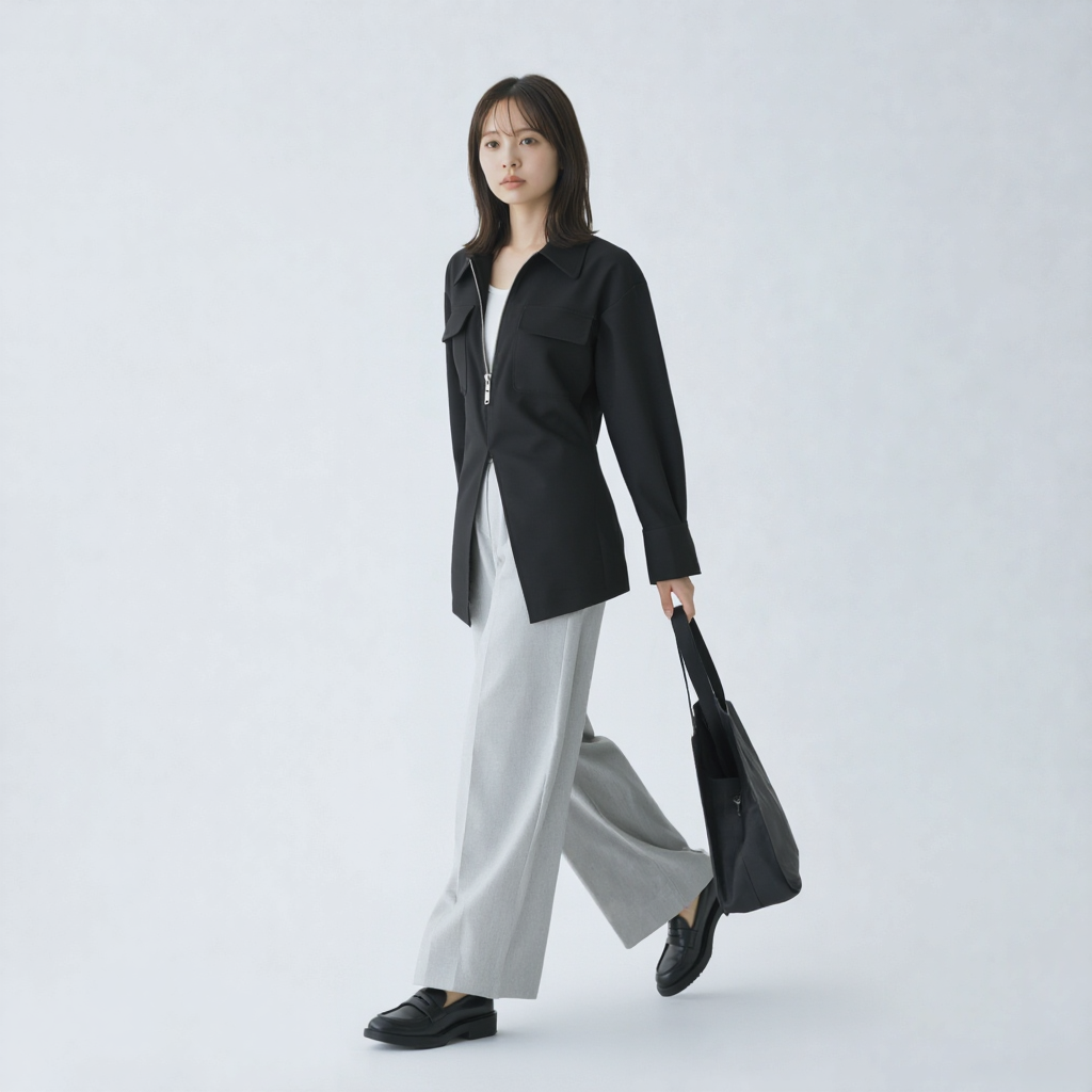 シンプル フィットシルエット 切替デザイン ドレープシャツ