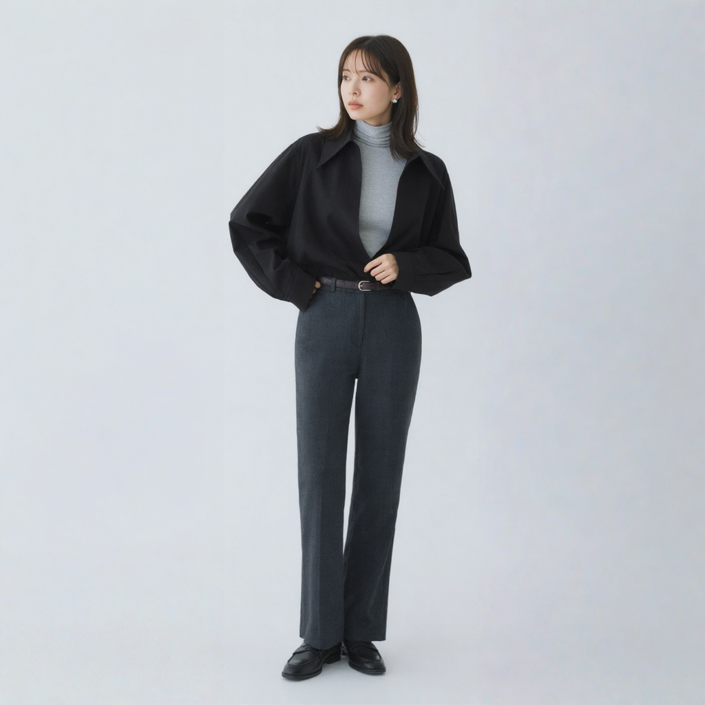 リラックス感 ゆったり 襟付き ドレープシャツ