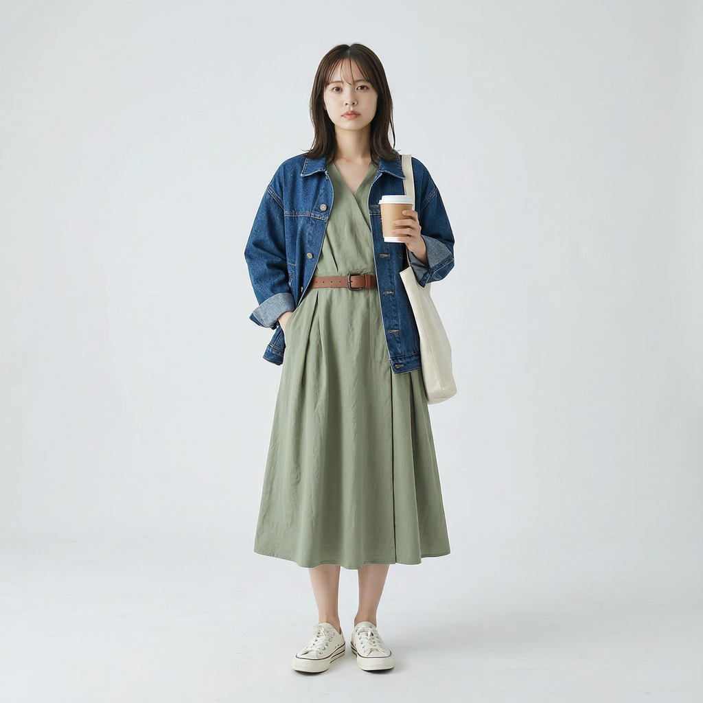 細見え Aライン 切り替え ドレープ ワンピース　