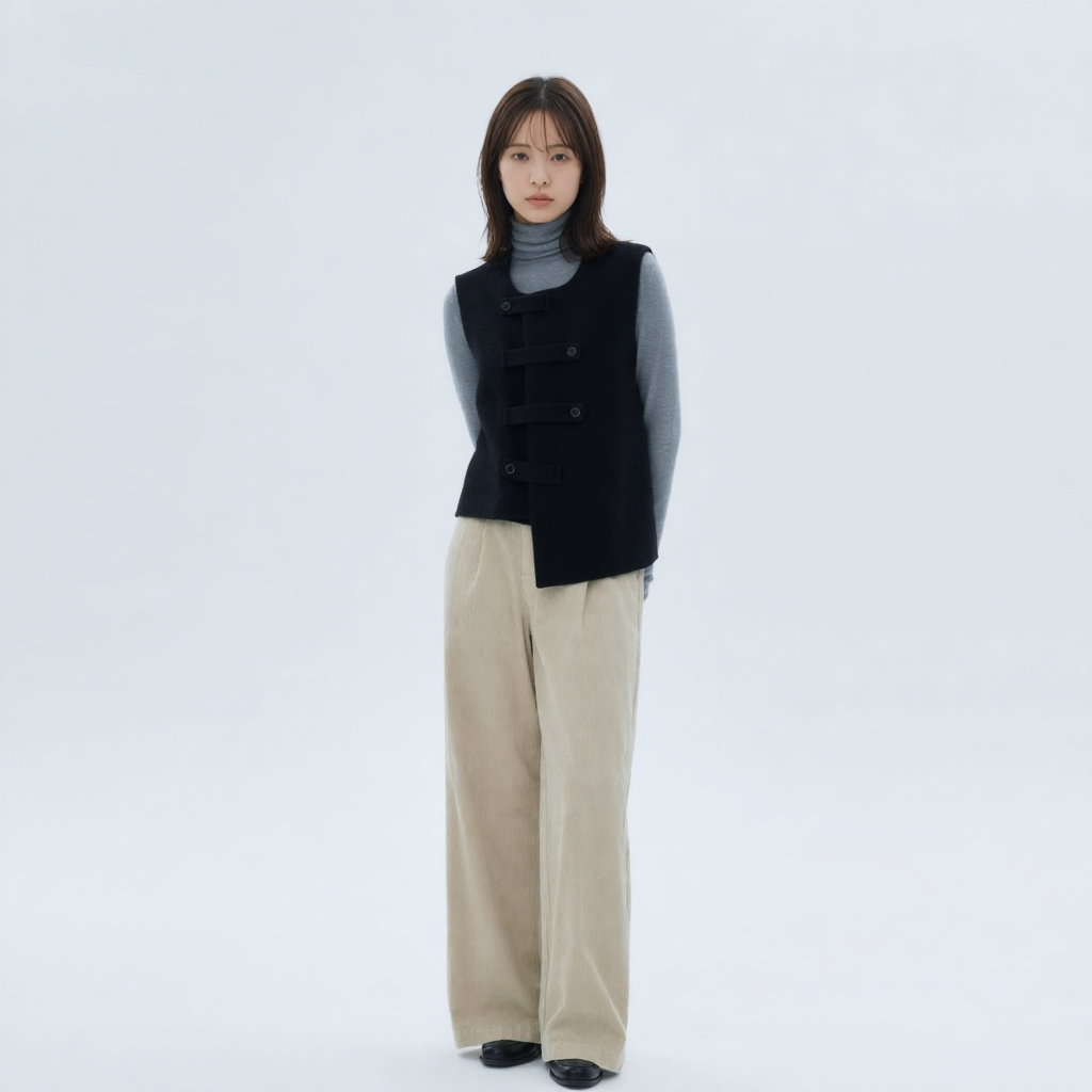 レトロ フィットシルエット フロントボタン ニットベスト