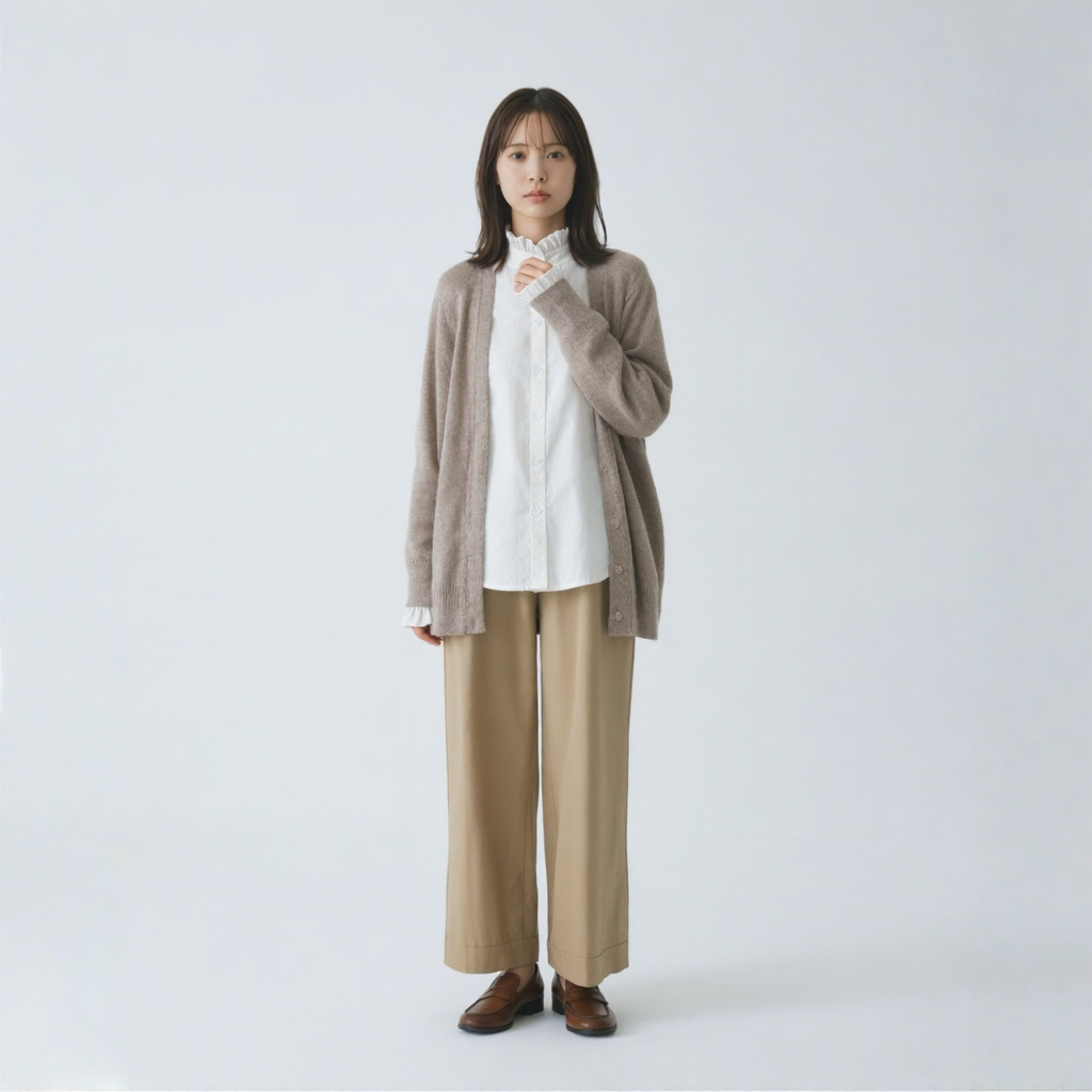 スタイルアップ フィットシルエット メロウフリル コットンシャツ