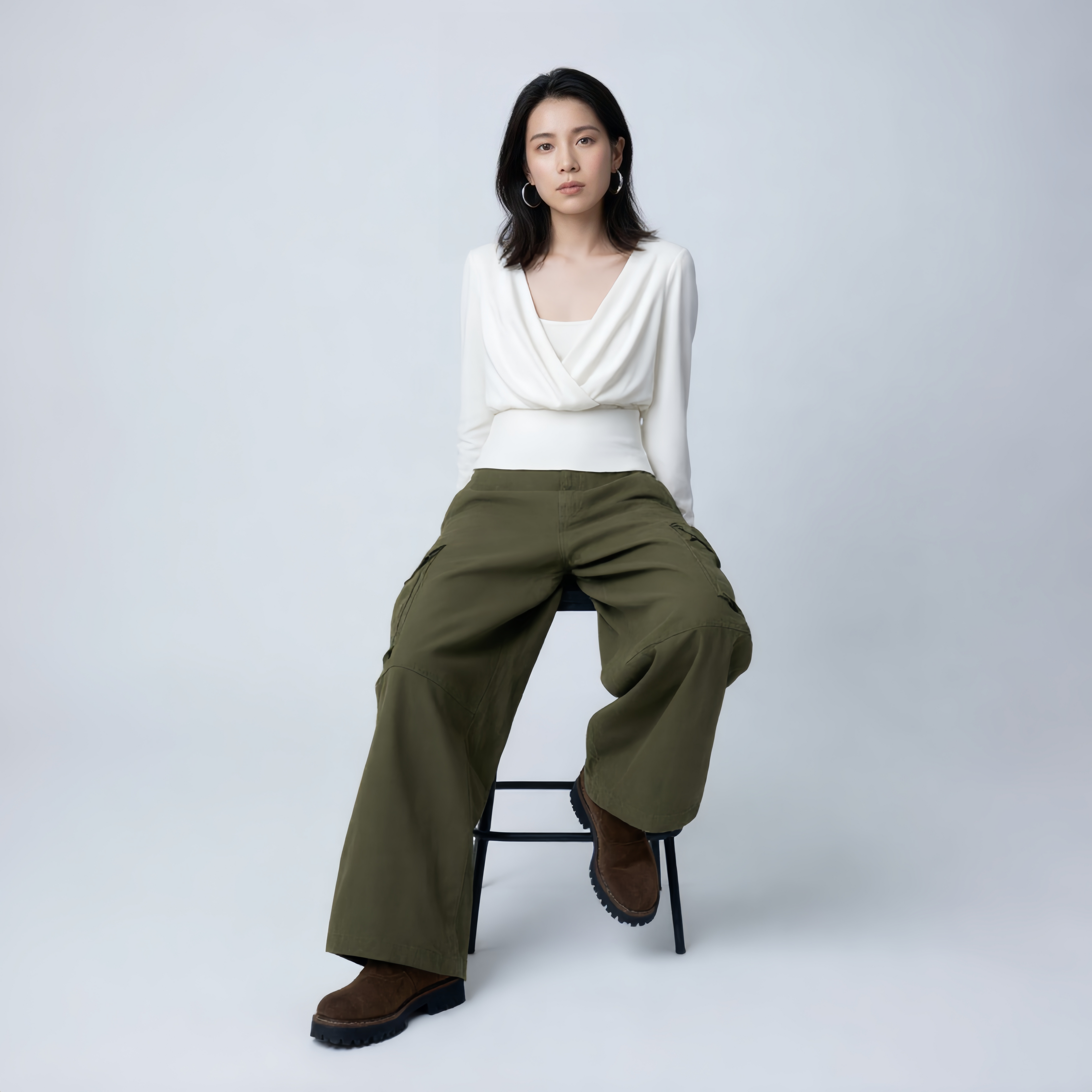 細見え フィット感 偽レイヤード ドレープシャツ