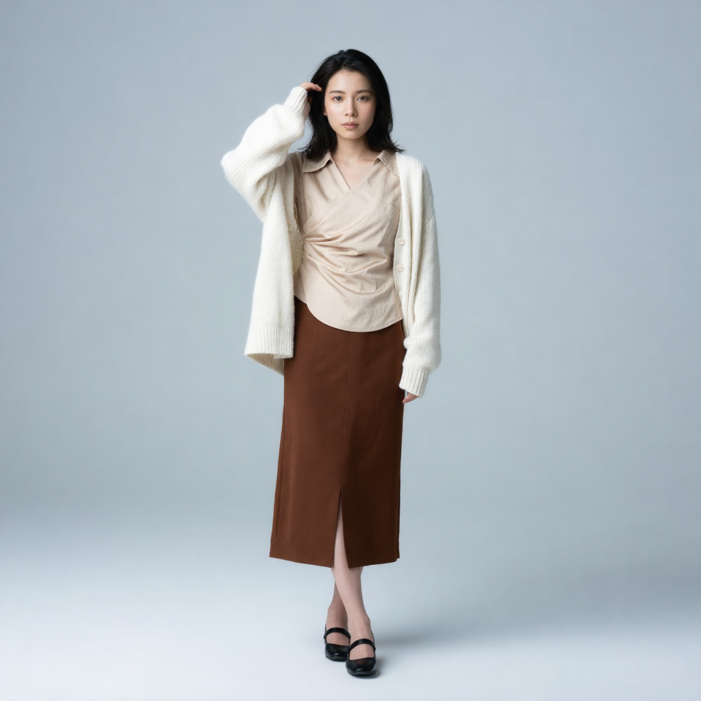 シンプル フィットシルエット 切替デザイン ドレープシャツ