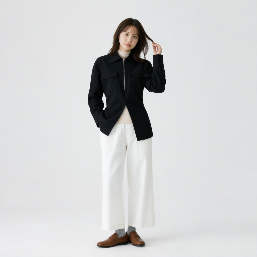 シンプル フィットシルエット 切替デザイン ドレープシャツ