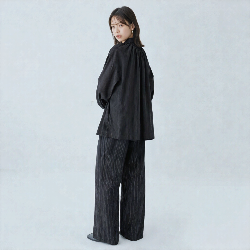 リラックス感 ゆったり リボン付き 薄手 シャツ