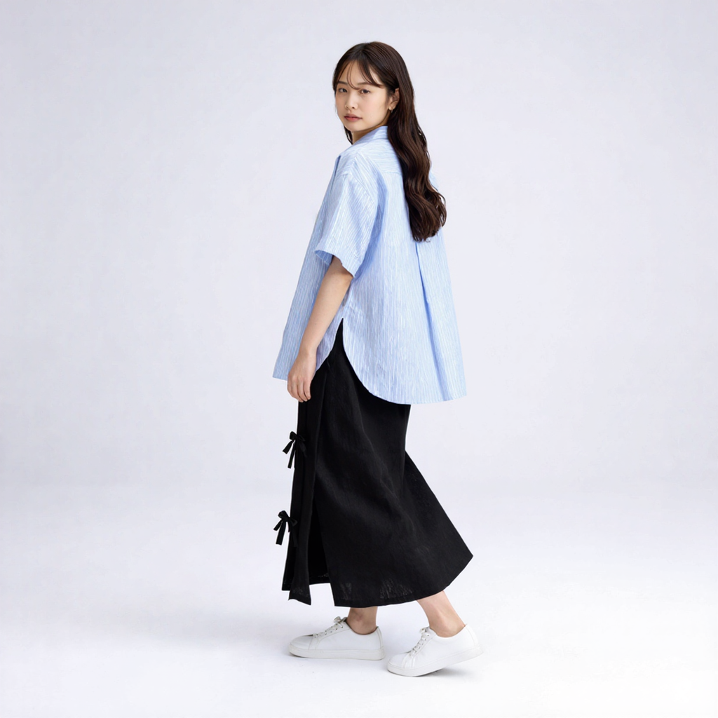 レトロIライン リボンディテールロングスカート