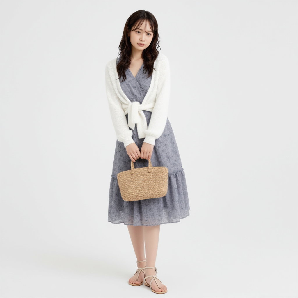 レトロ ロング丈 Vネック ドレープ ワンピース