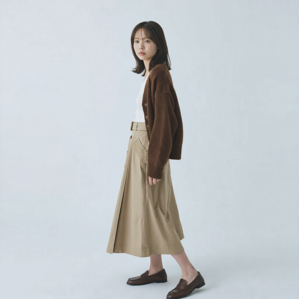 ヴィンテージ風 Aライン ボタンデザイン ドレープスカート