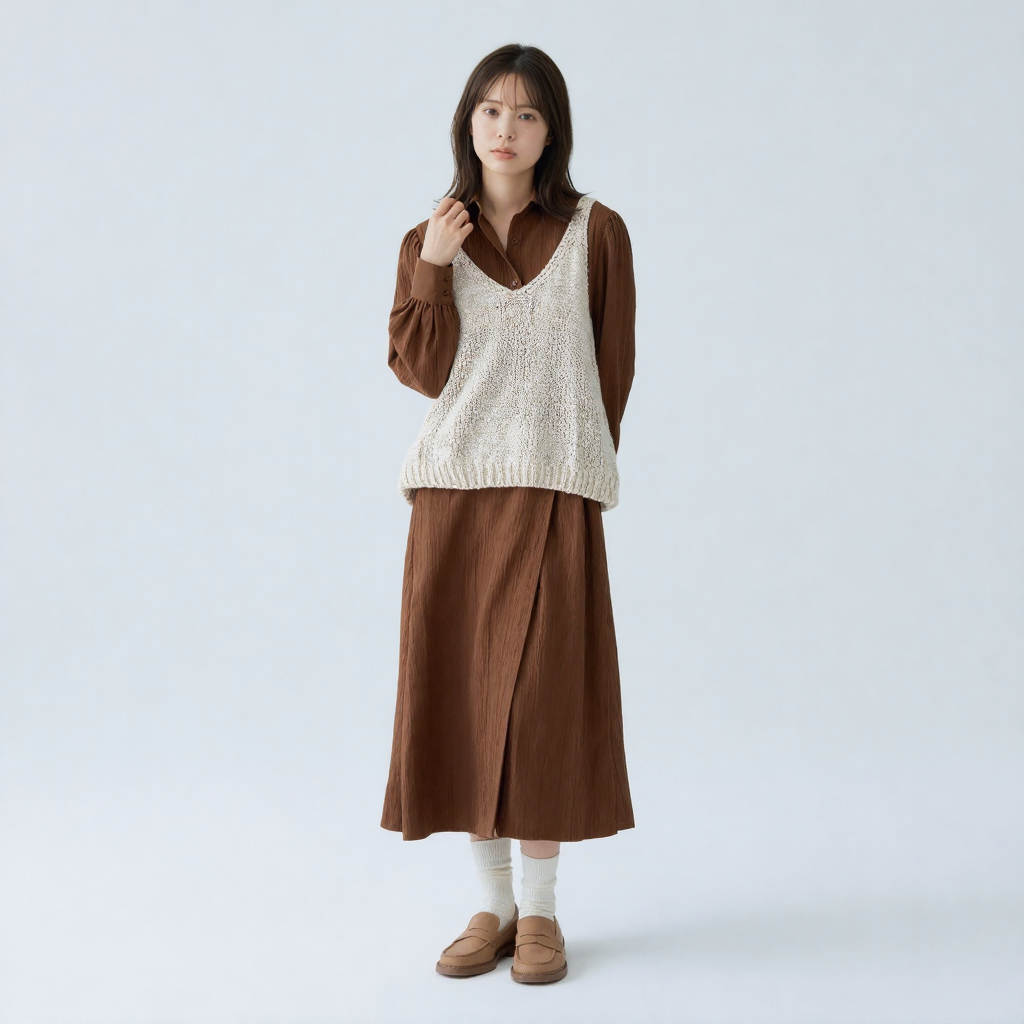 レトロ アシンメトリーボタン シャツワンピース