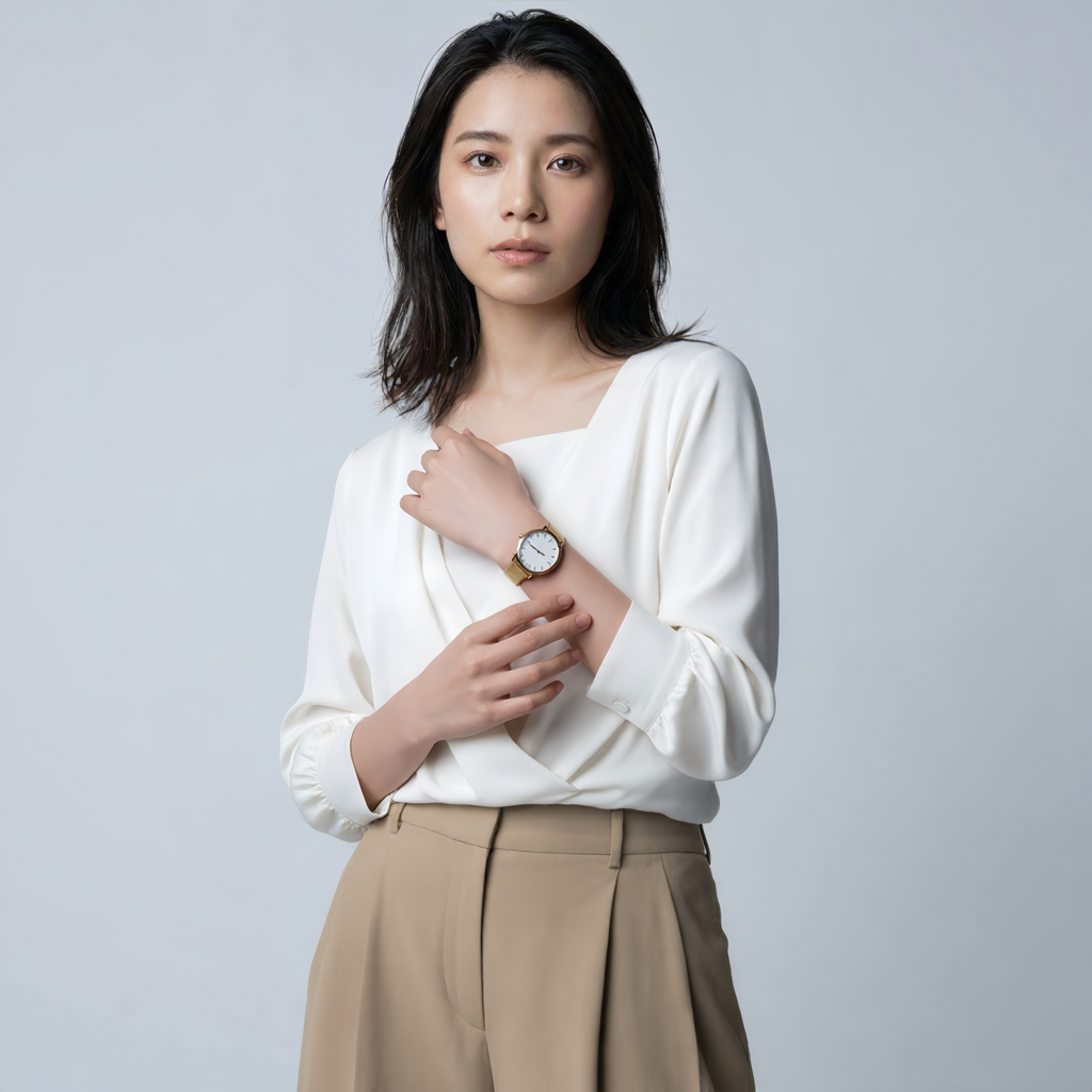 細見え フィット感 偽レイヤード ドレープシャツ