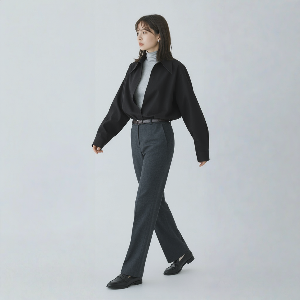 リラックス感 ゆったり 襟付き ドレープシャツ