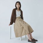 ヴィンテージ風 Aライン ボタンデザイン ドレープスカート