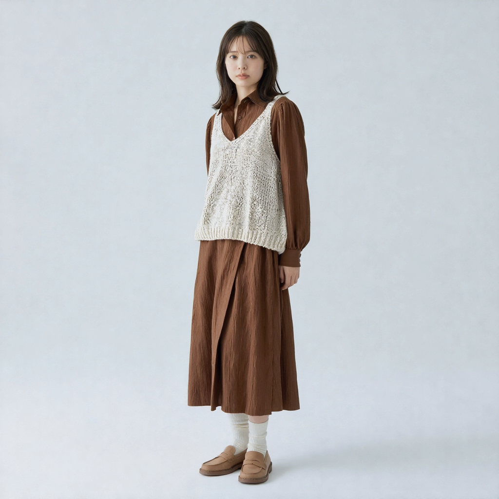 レトロ アシンメトリーボタン シャツワンピース
