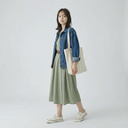 細見え Aライン 切り替え ドレープ ワンピース　