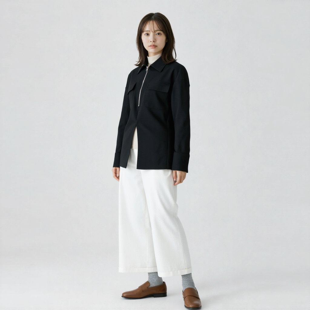シンプル フィットシルエット 切替デザイン ドレープシャツ