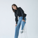 ドレープデザイン リボン付きハイネックブラウス