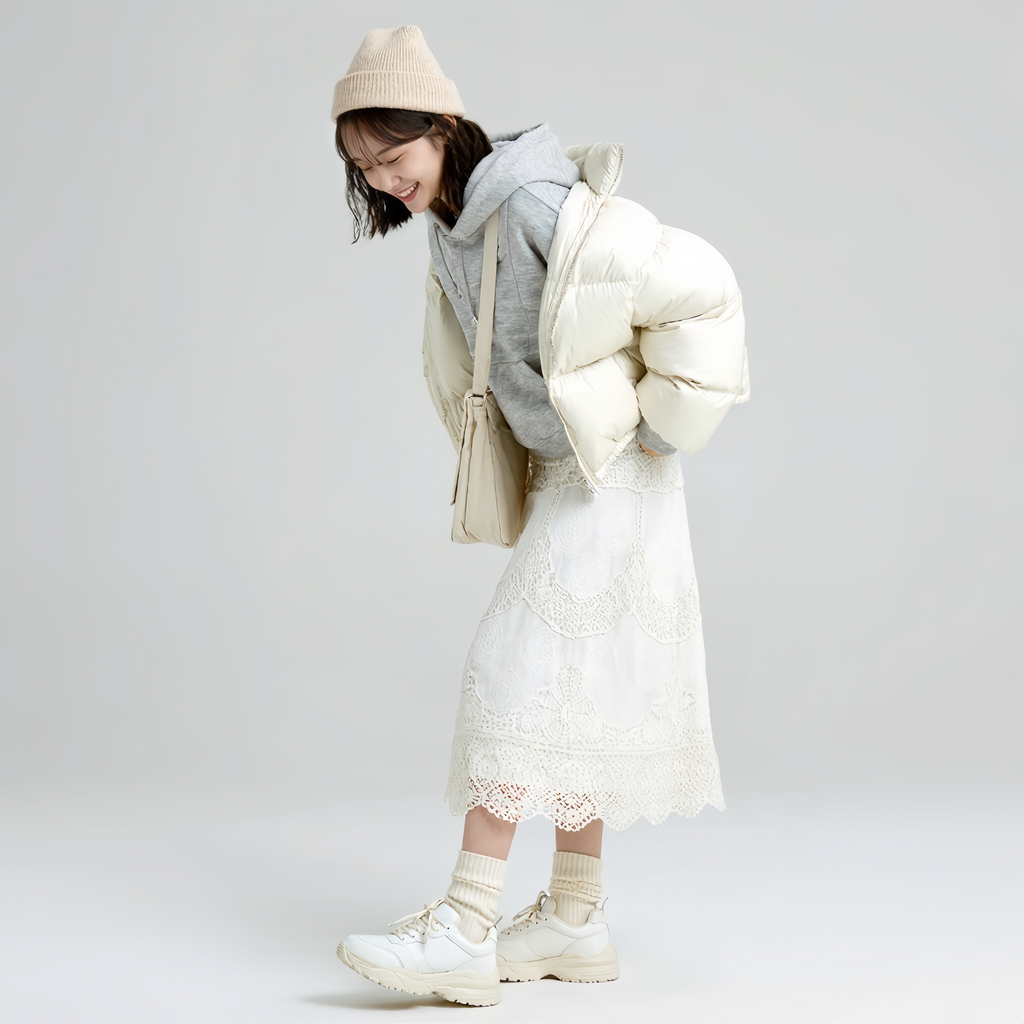 レトロ透かし編みニットAラインスカート
