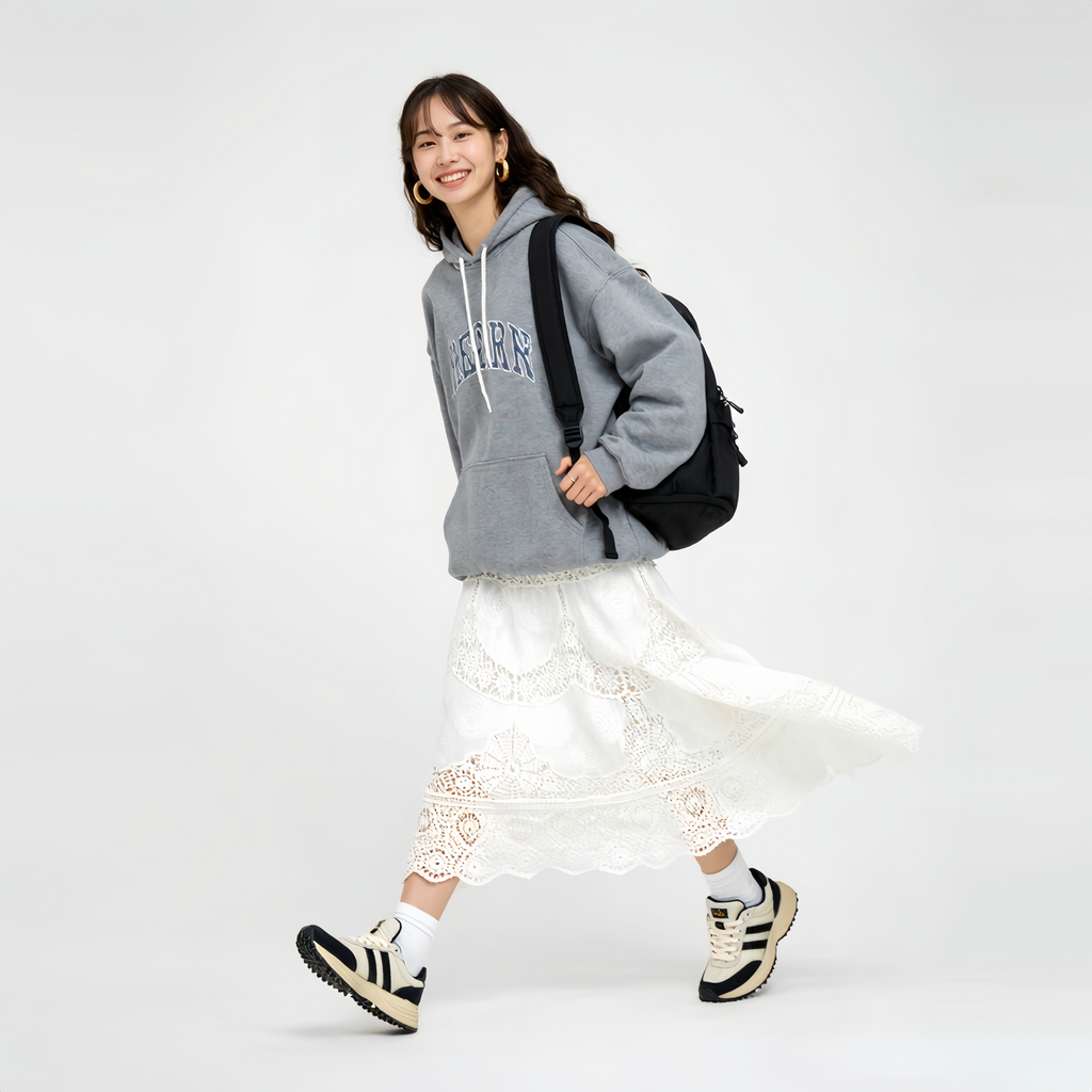 レトロ透かし編みニットAラインスカート