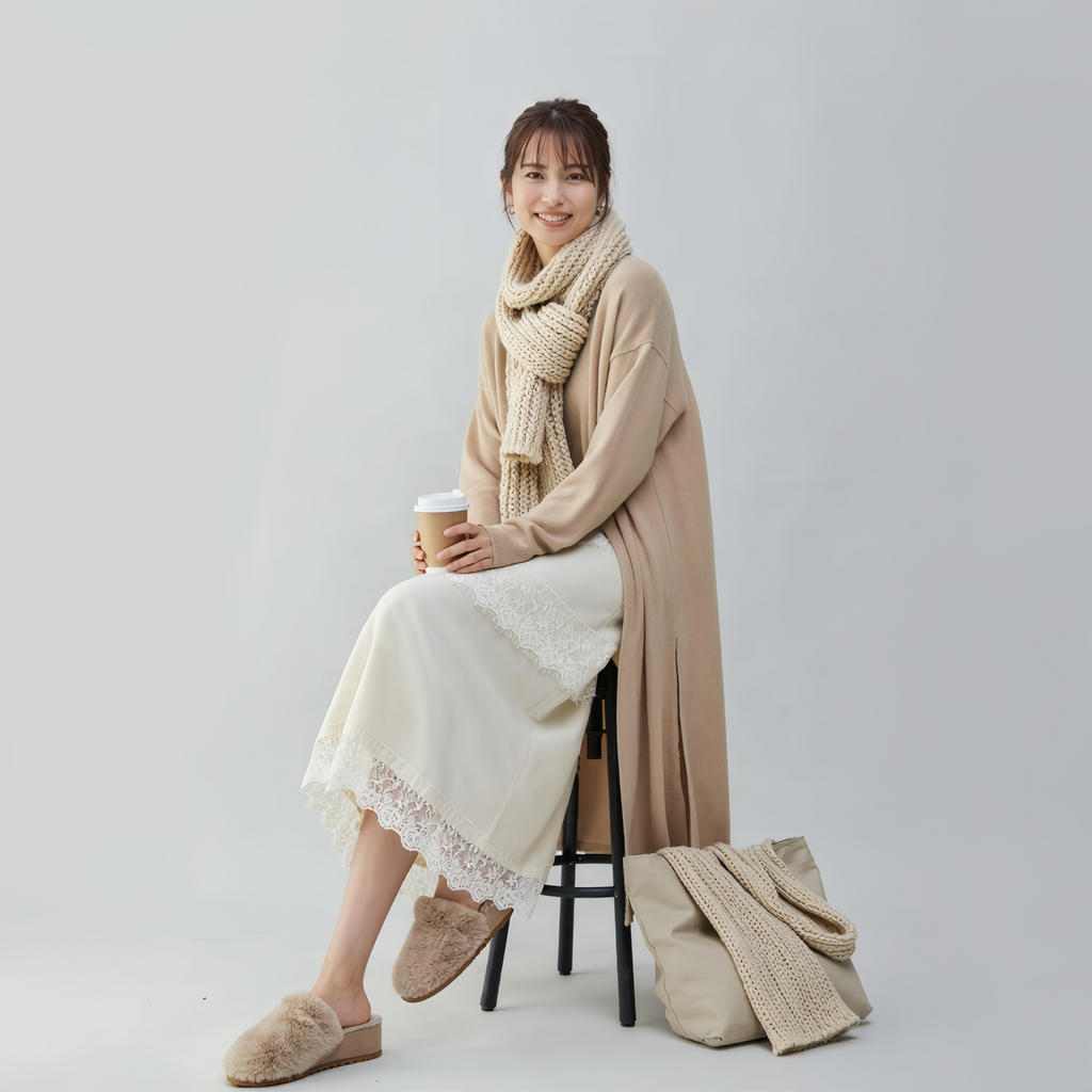 シンプル衿付きリブニット