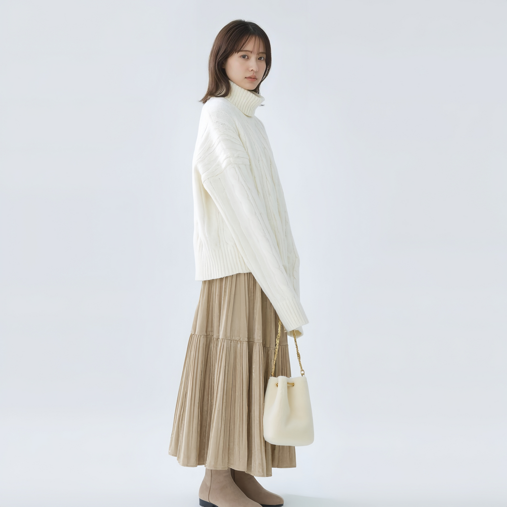 細見え Aライン 切り替え ドレープ ロングスカート