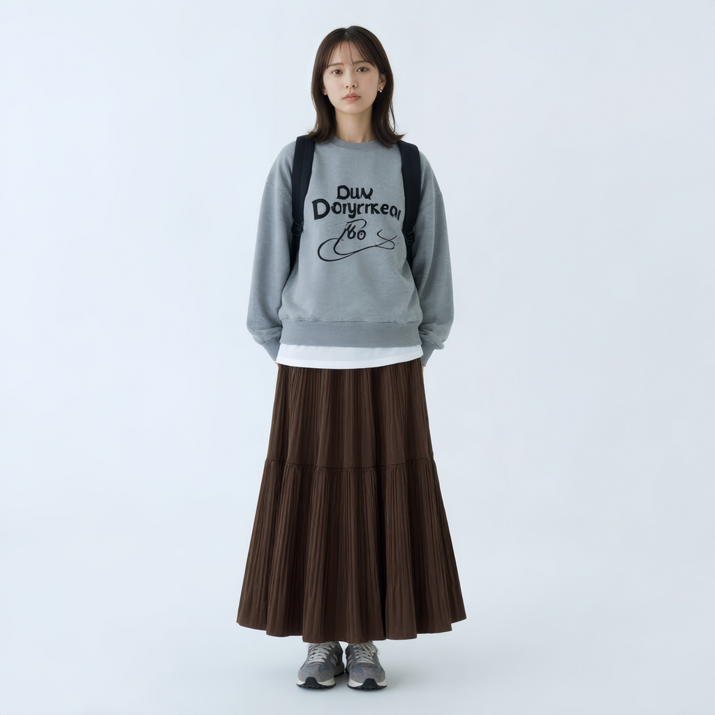 細見え Aライン 切り替え ドレープ ロングスカート