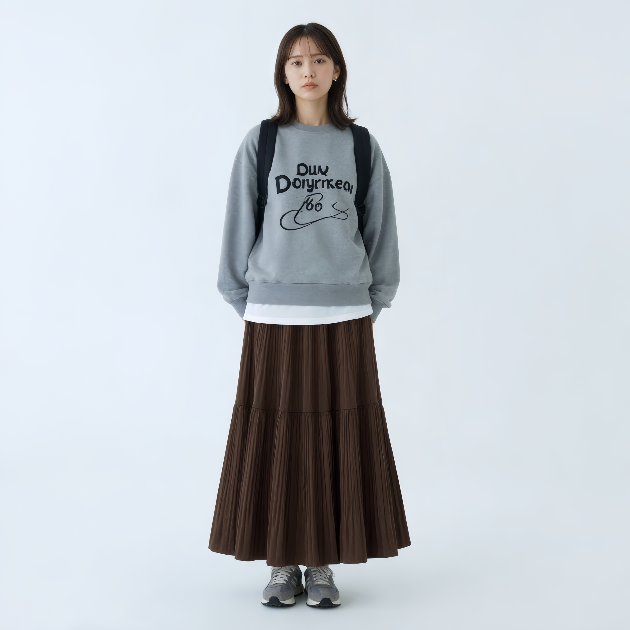 細見え Aライン 切り替え ドレープ ロングスカート