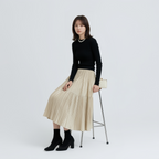 細見え Aライン 切り替え ドレープ ロングスカート