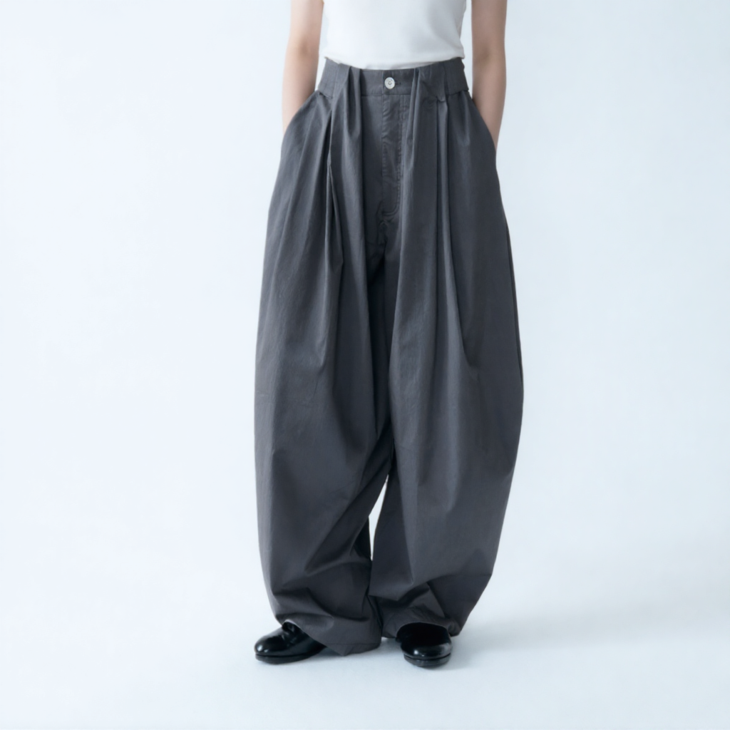 細見え カーブシルエット ドレープ感 ワイドパンツ