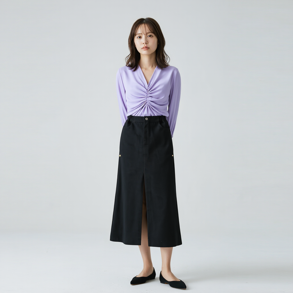 細見え Aライン スリット ドレープ スカート