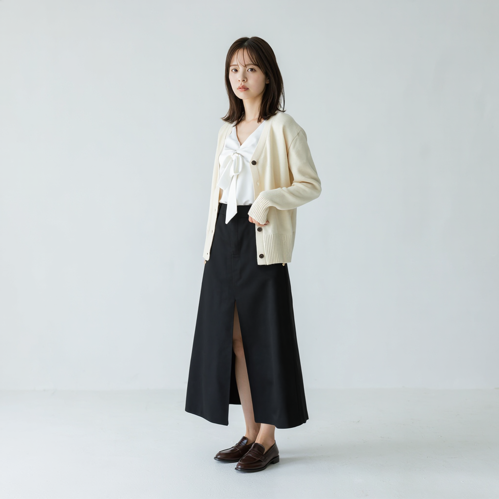 細見え Aライン スリット ドレープ スカート
