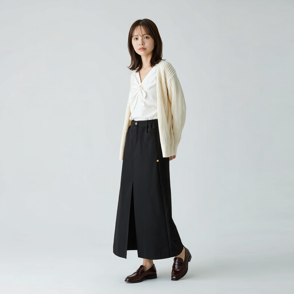 細見え Aライン スリット ドレープ スカート