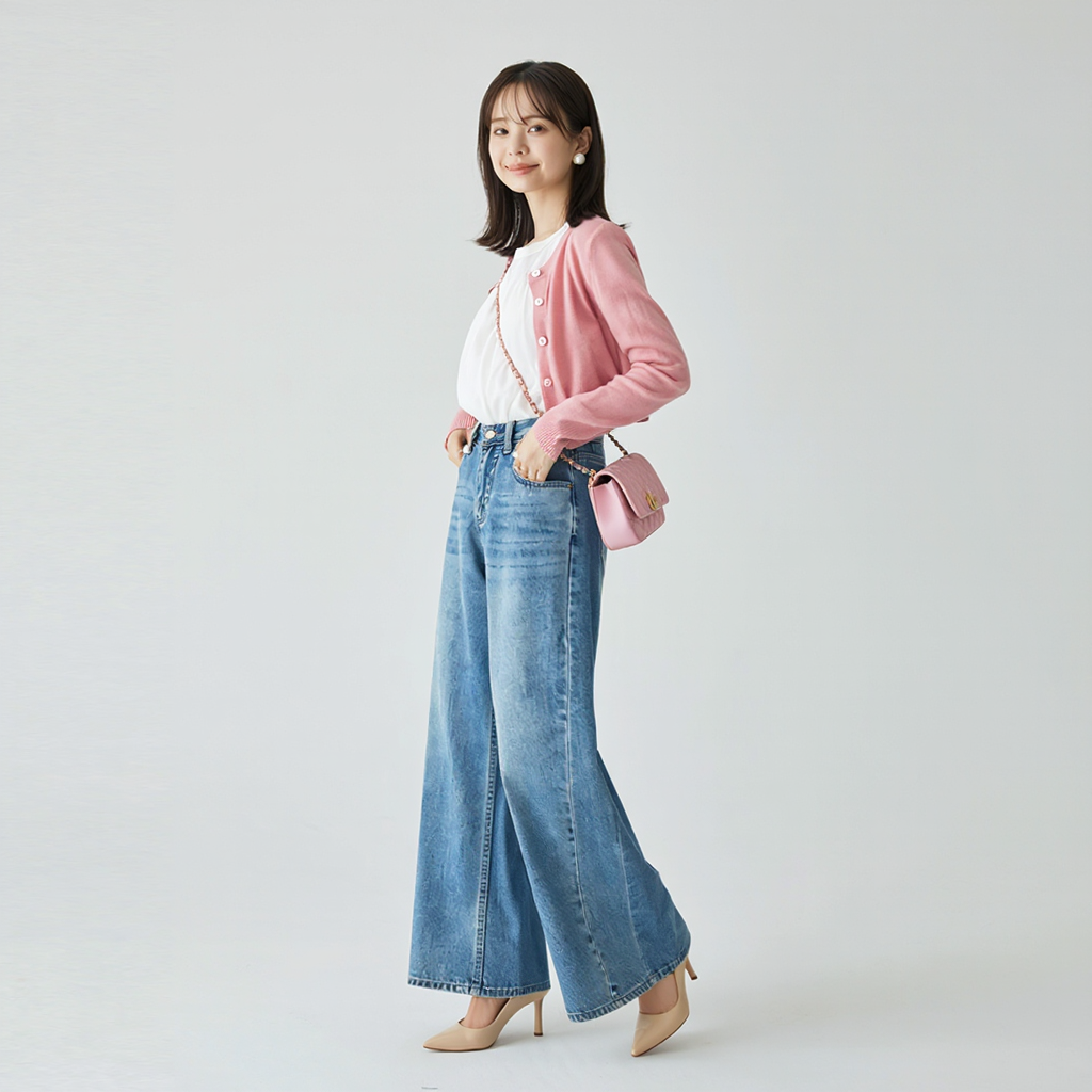 ハイウエスト ウォッシュドワイドデニム