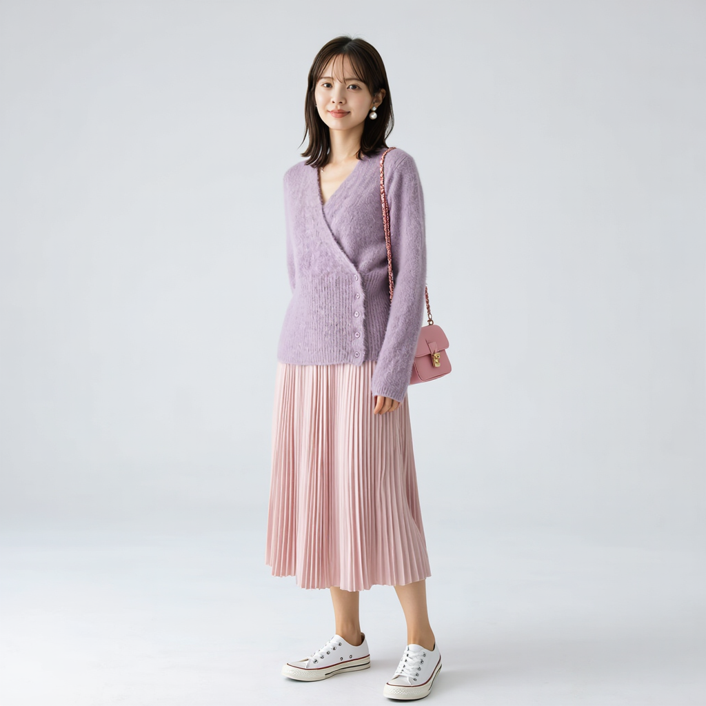 アシンメトリーボタン Vネックニット