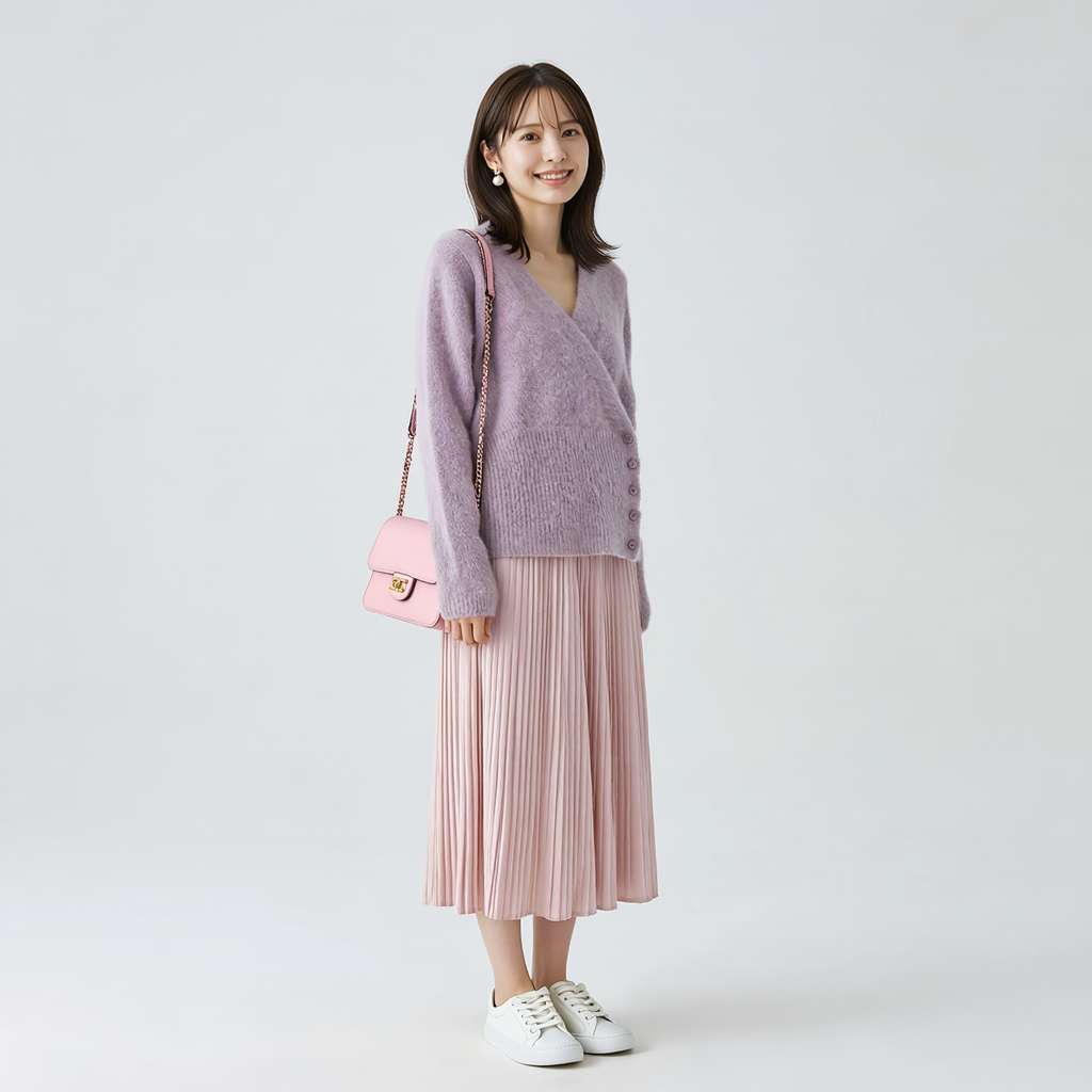 アシンメトリーボタン Vネックニット