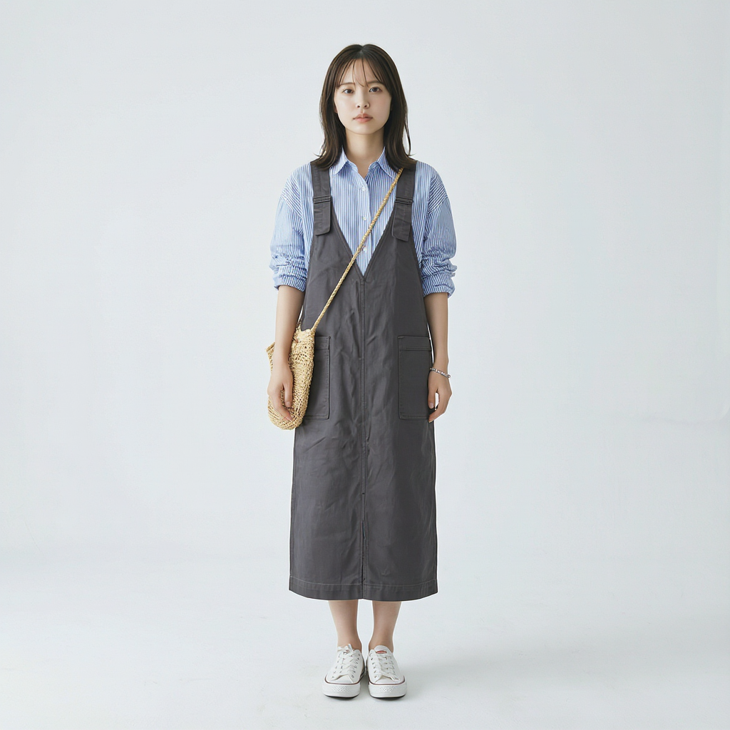 ゆったりVネック ワイドサロペット