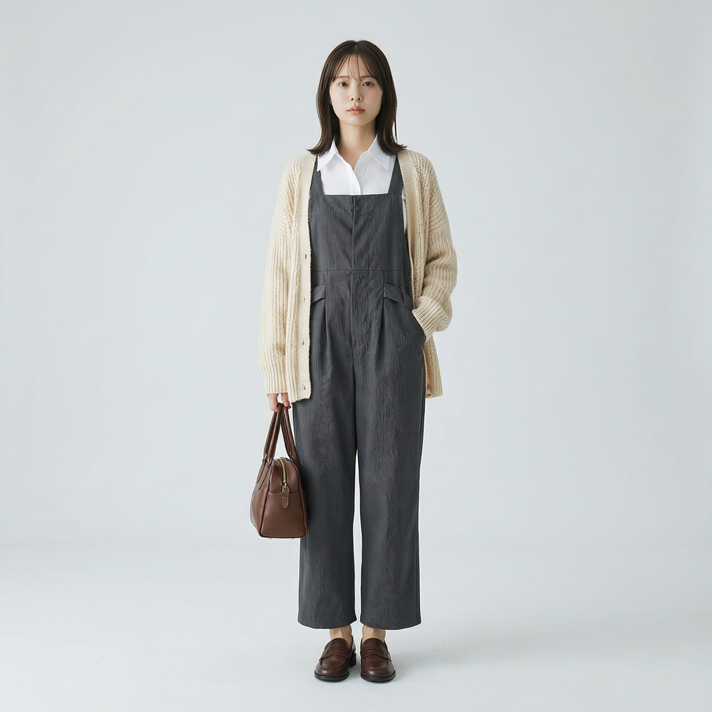 ゆったりストライプ ワイドサロペット
