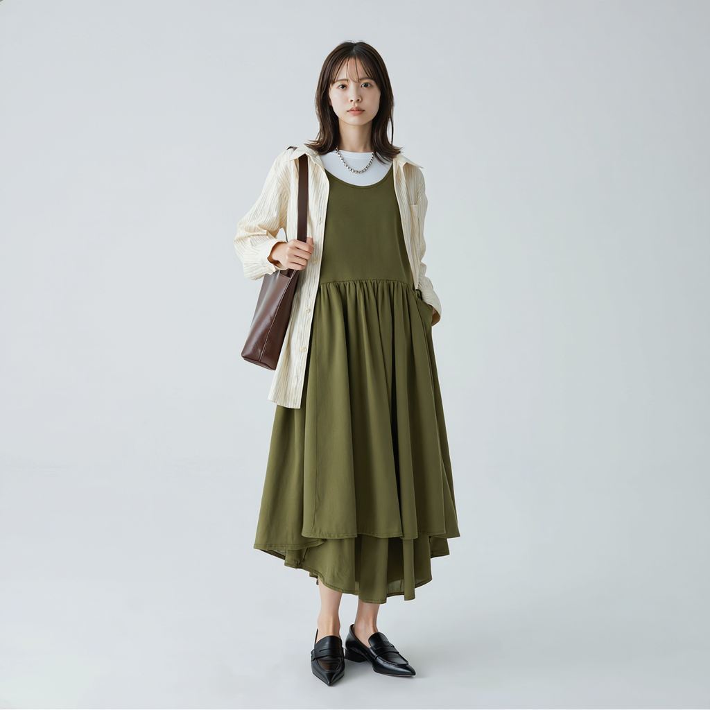 レトロ ギャザーデザイン ノースリーブワンピース　