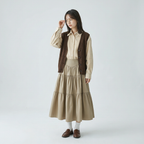 抜け感 Aライン 切替デザイン ドレープ ロングスカート