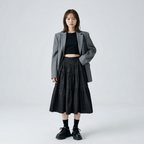 抜け感 Aライン 切替デザイン ドレープ ロングスカート