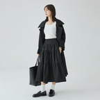 抜け感 Aライン 切替デザイン ドレープ ロングスカート