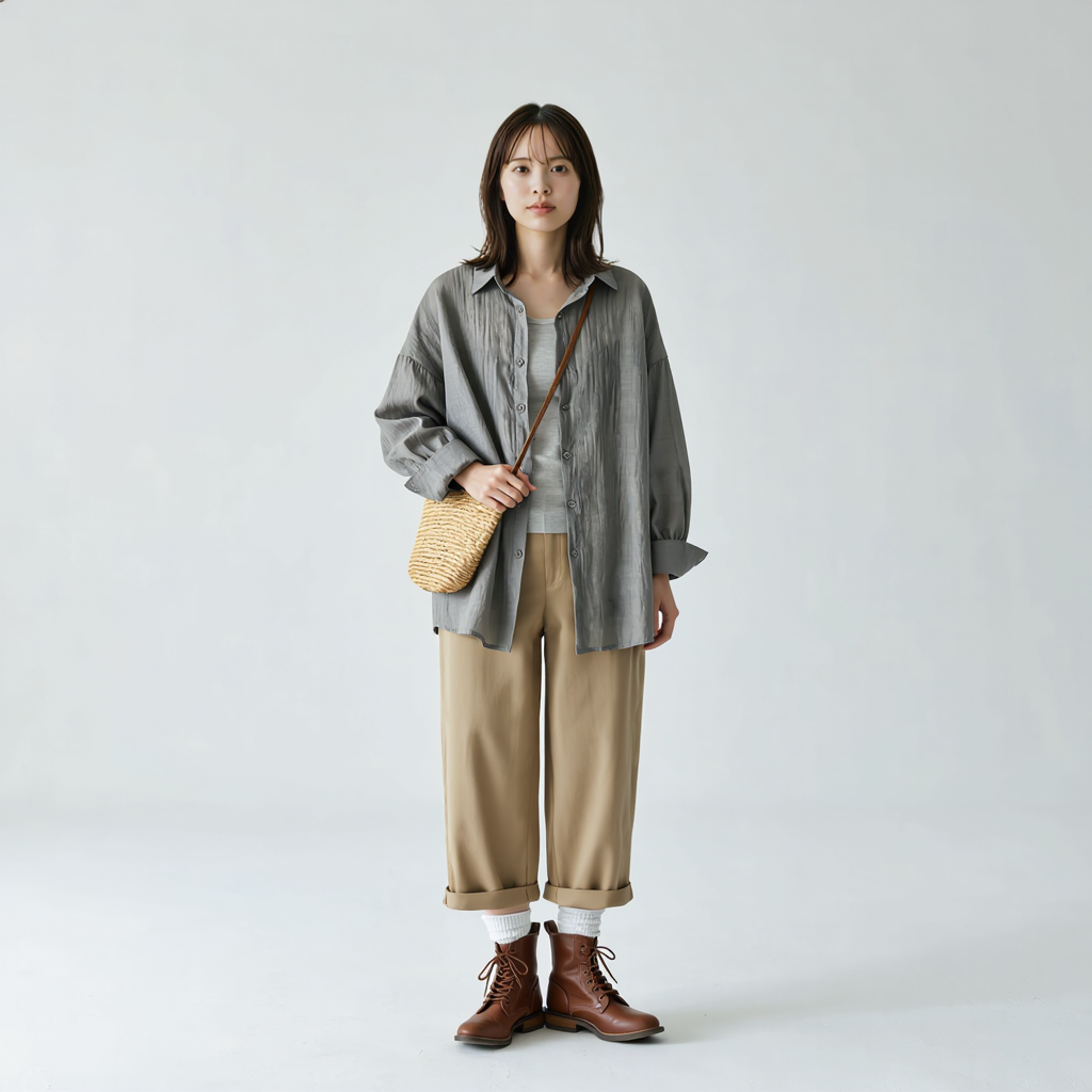 こなれ感 ルーズシルエット 襟付き 薄手 シャツ